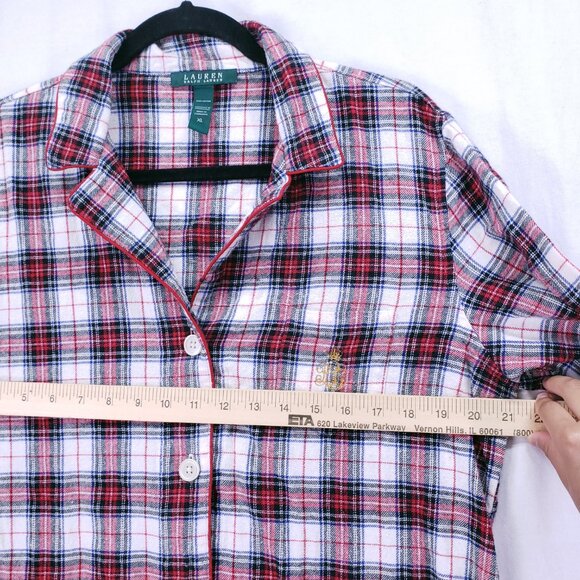 Lauren Ralph Lauren Red Plaid Cotton Flannel Sleepwear Pajama Top n Pants Set XL - Picture 4 of 16